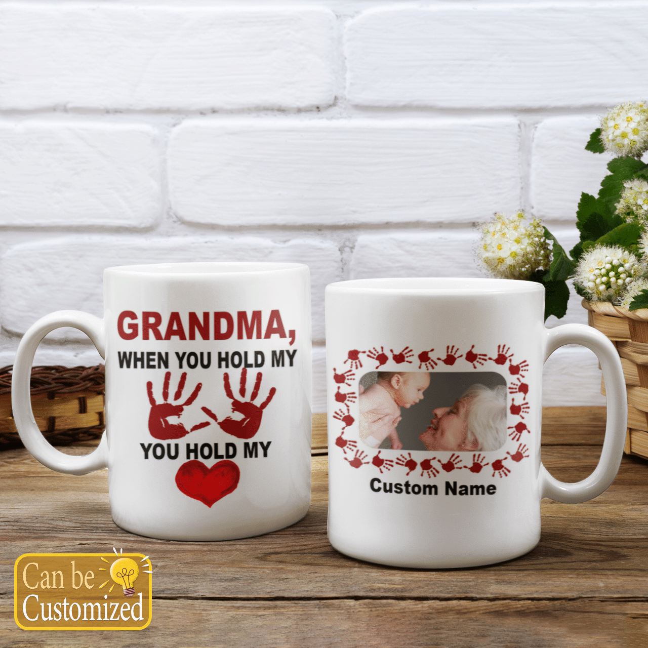 Personalized Gift For Grandma When You Hold My Hand You Hold My Heart Mug