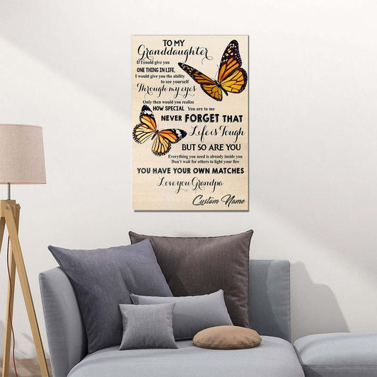 To My Granddaughter Butterfly Wall Art Personalized Gift From Grandpa