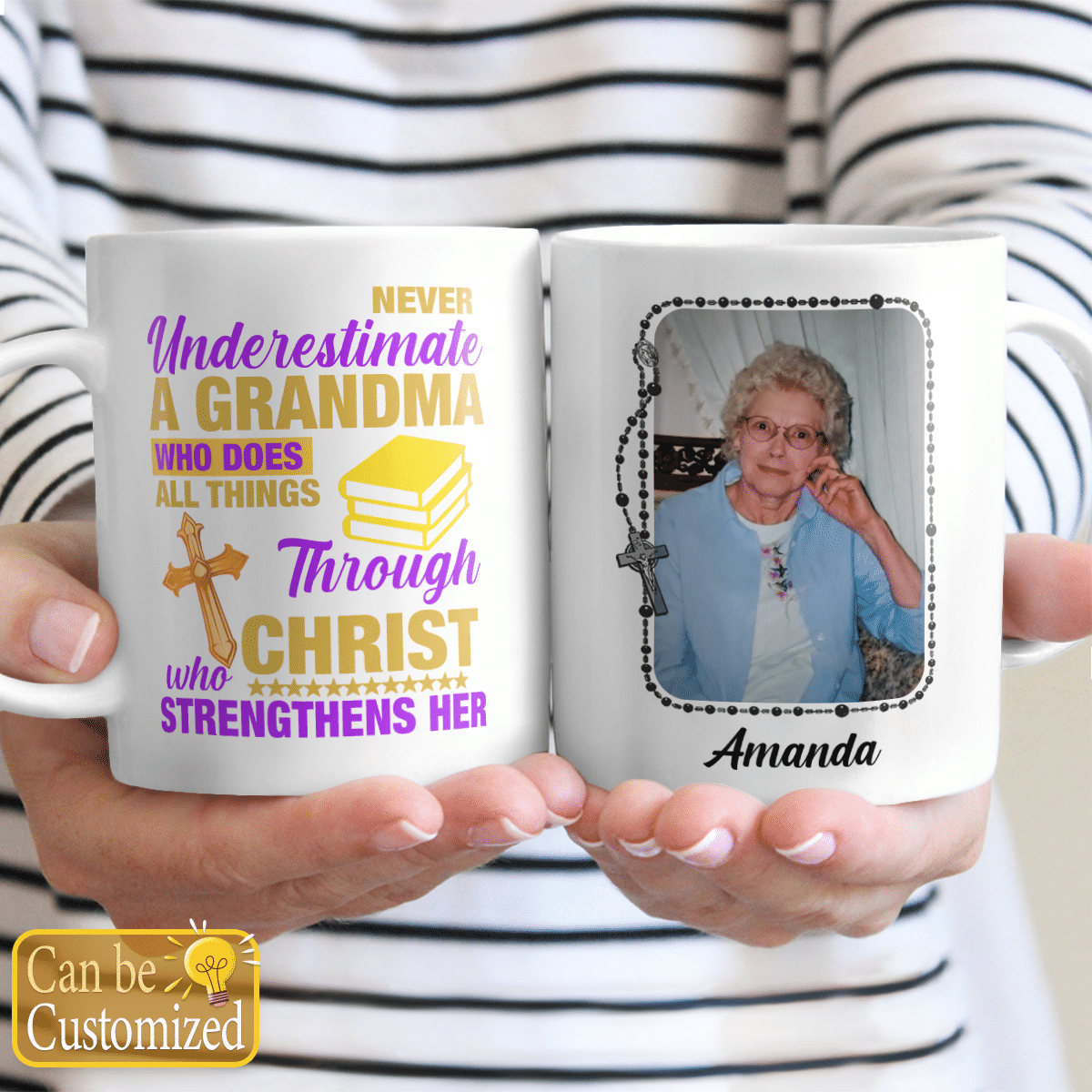 Never Underestimate A Grandma Who Does All Things Through Christ Mug Personalized