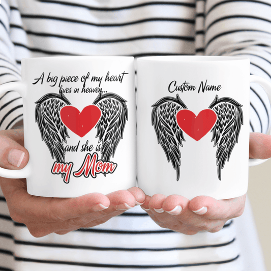 Personalized Memorial Mug A Big Piece Of My Heart Lives In Heaven And She Is My Mom