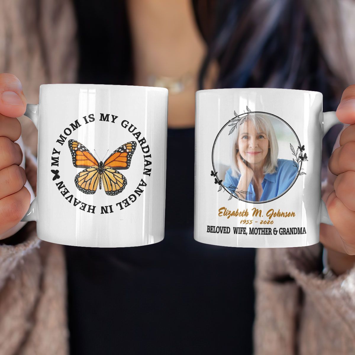 Personalized Mug Memorial My Mom Is My Guardian Angel Custom Photo and Name