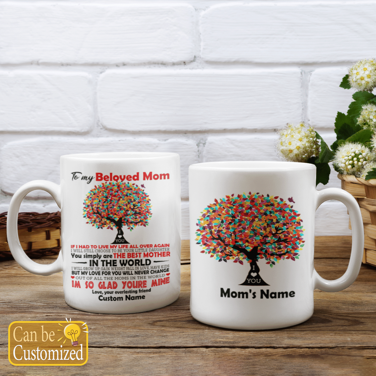 To My Beloved Mom Custom Name Mug From Daughter With Colorful Tree Art