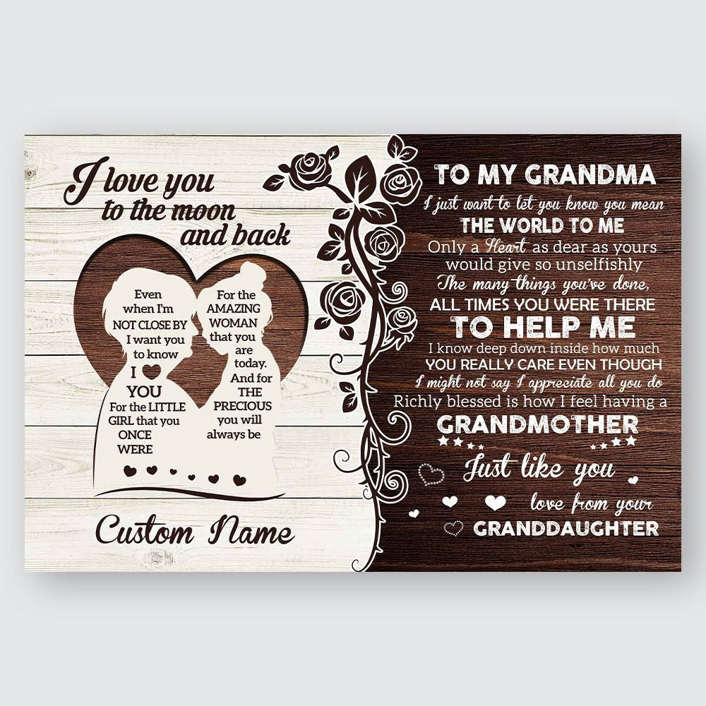 Personalized Gift For Grandma From Granddaughter Love You To The Moon And Back Wall Art