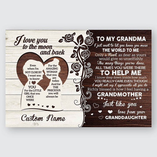 Personalized Gift For Grandma From Granddaughter Love You To The Moon And Back Wall Art