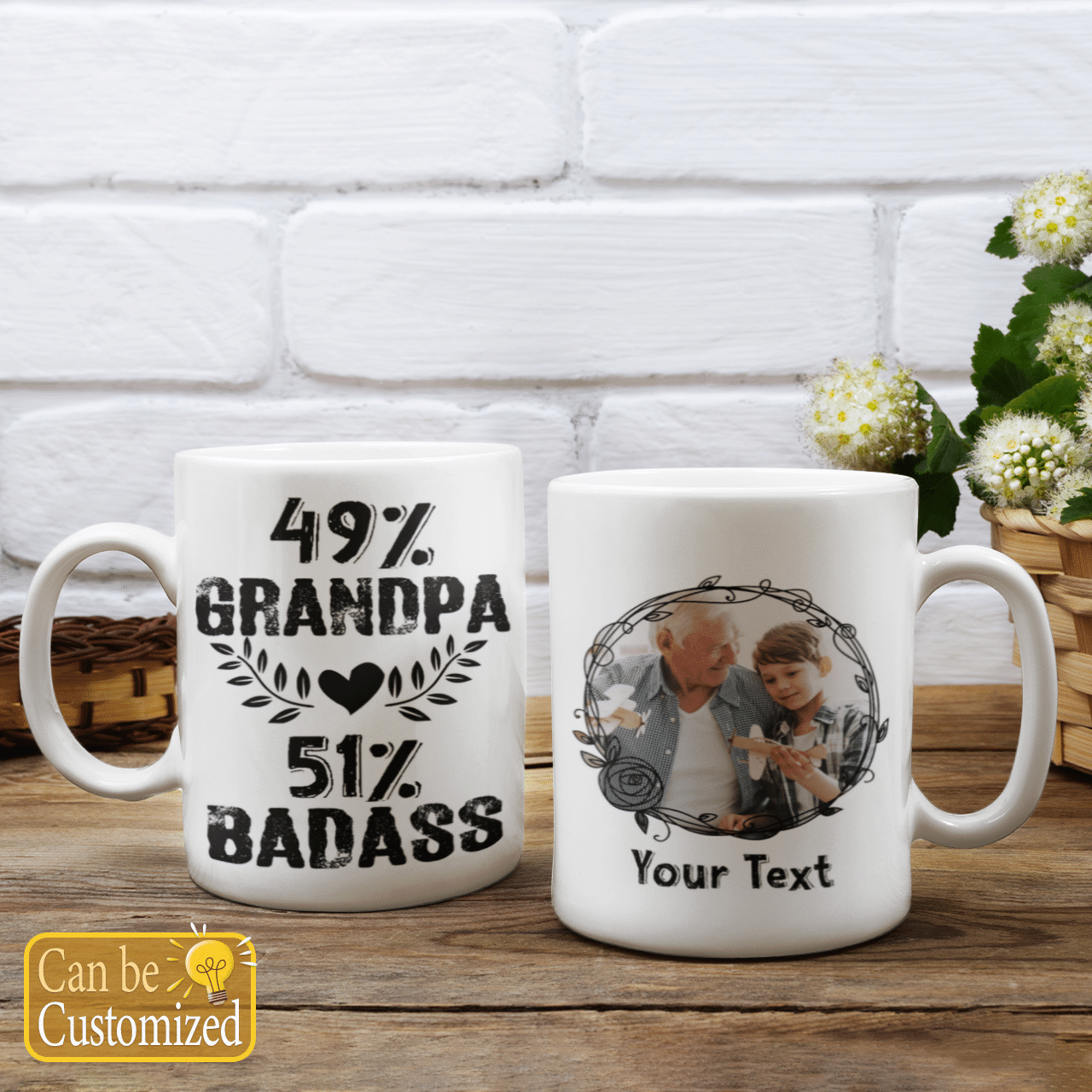 49% Grandpa 51% Badass Custom Name Mug Personalized Gift