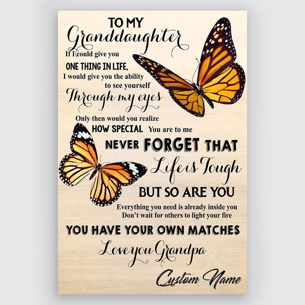 To My Granddaughter Butterfly Wall Art Personalized Gift From Grandpa