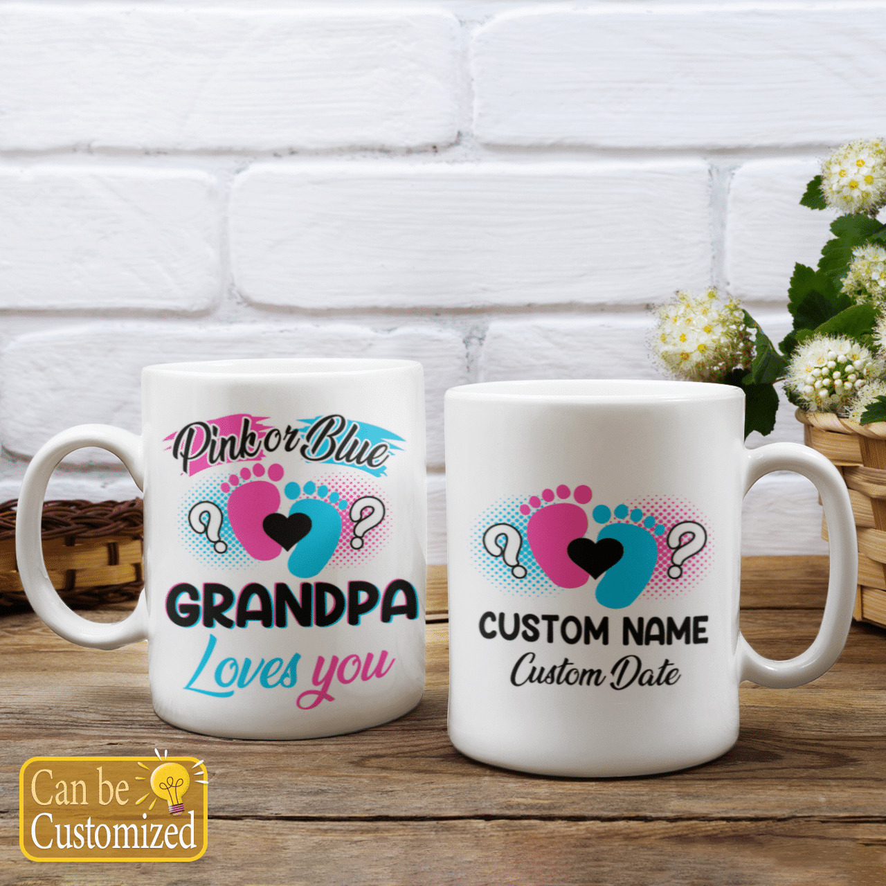 Pink Or Blue Grandpa Loves You Custom Name And Date Mug Personalized Gift