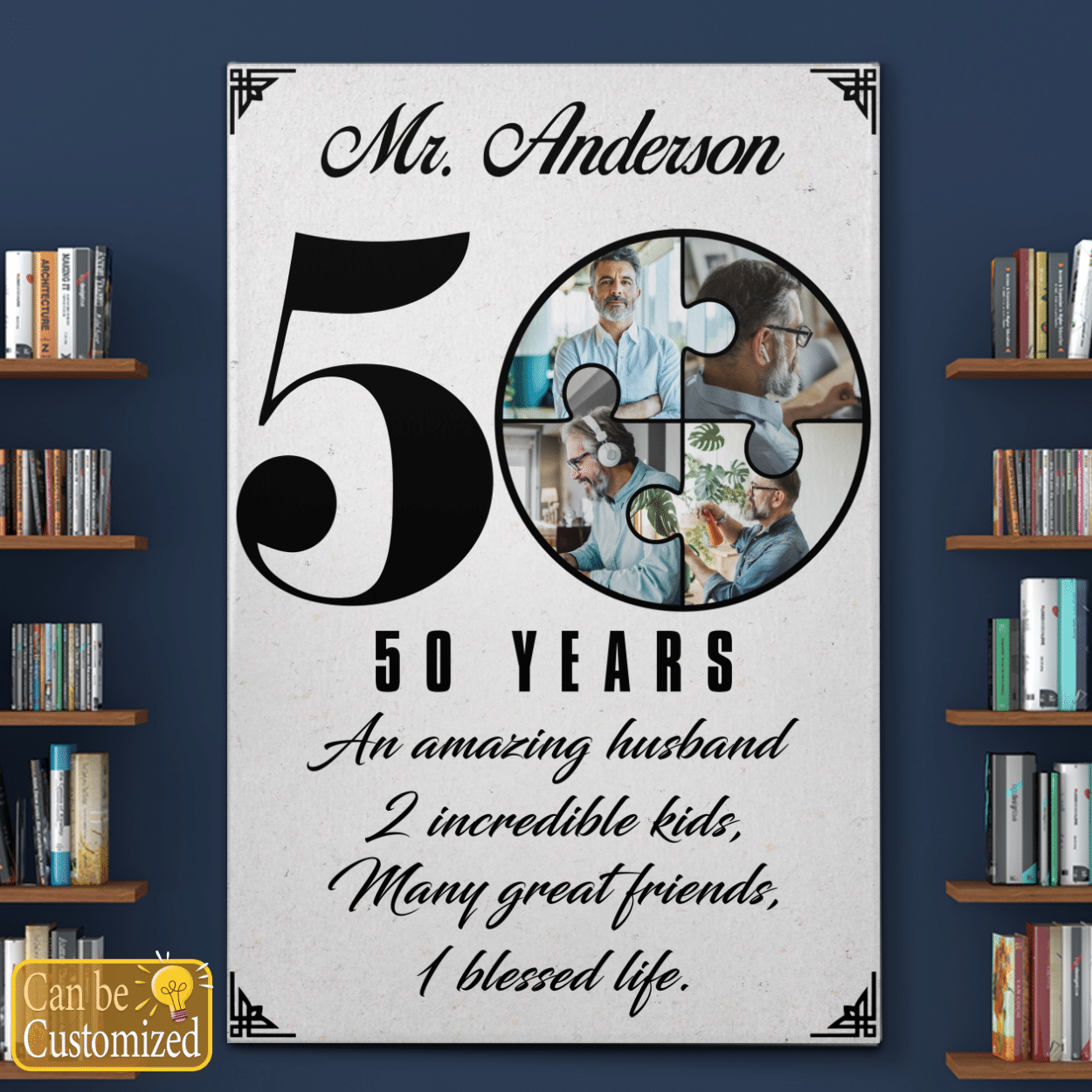 Personalized Photo Wall Art 50 Years Birthday Gifts for Him, Dad, Grandpa, Uncle
