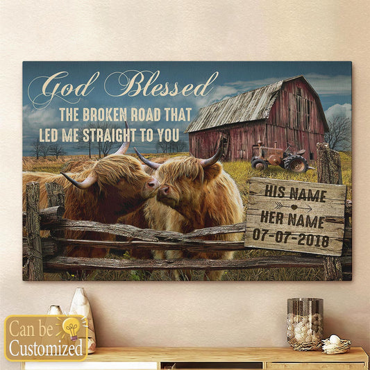 Custom Canvas Prints Anniversary Wedding Gifts God Blessed The Broken Road And Cows Wall Decor