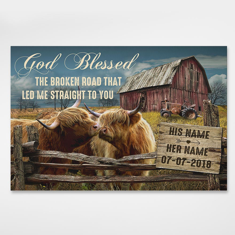 Custom Canvas Prints Anniversary Wedding Gifts God Blessed The Broken Road And Cows Wall Decor