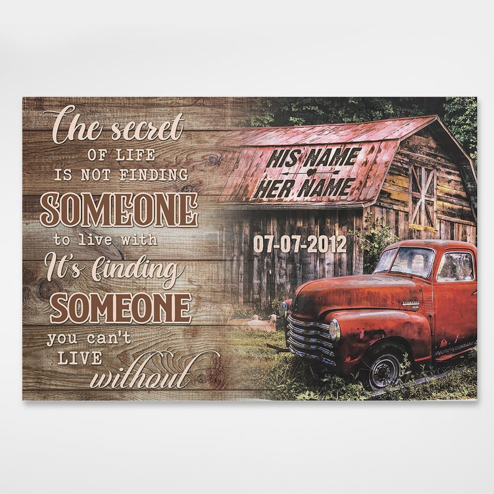Custom Canvas Prints Personalized Wedding Anniversary Gifts - Its Finding Someone You Cant Iive Without Old Barn and Pick up Truck Wall Art Decor