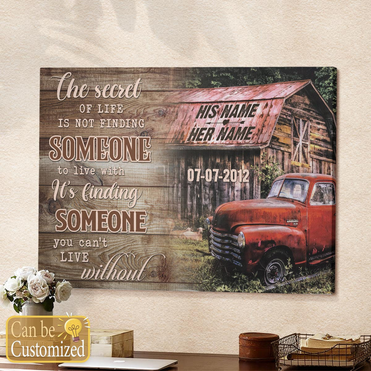 Custom Canvas Prints Personalized Wedding Anniversary Gifts - Its Finding Someone You Cant Iive Without Old Barn and Pick up Truck Wall Art Decor