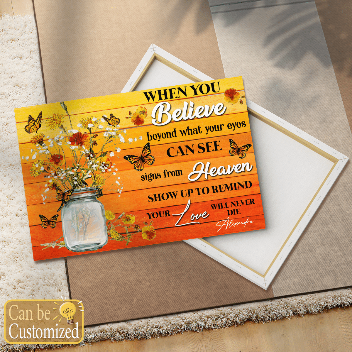 When You Believe Beyond - Butterfly Memorial Gifts - Personalized Canvas Gifts For Angel Dad - Mom