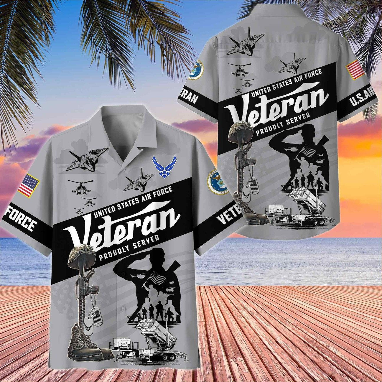 US Air Force Proudly Served Hawaiian Shirt Gift for Army Mens on Veterans Day
