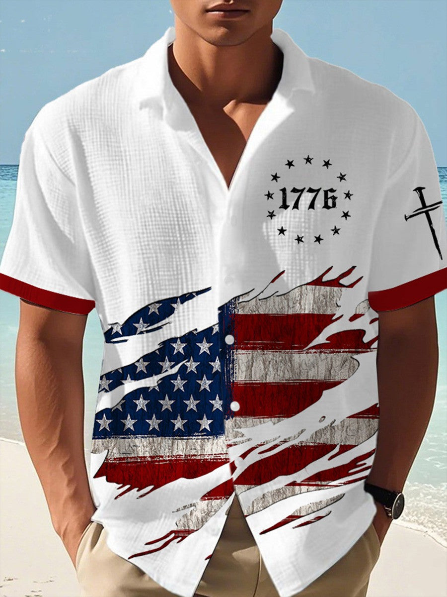 American 250 Years 1776 Hawaiian Shirt Cross Christian Faith USA Flag Religious Outfit Presents
