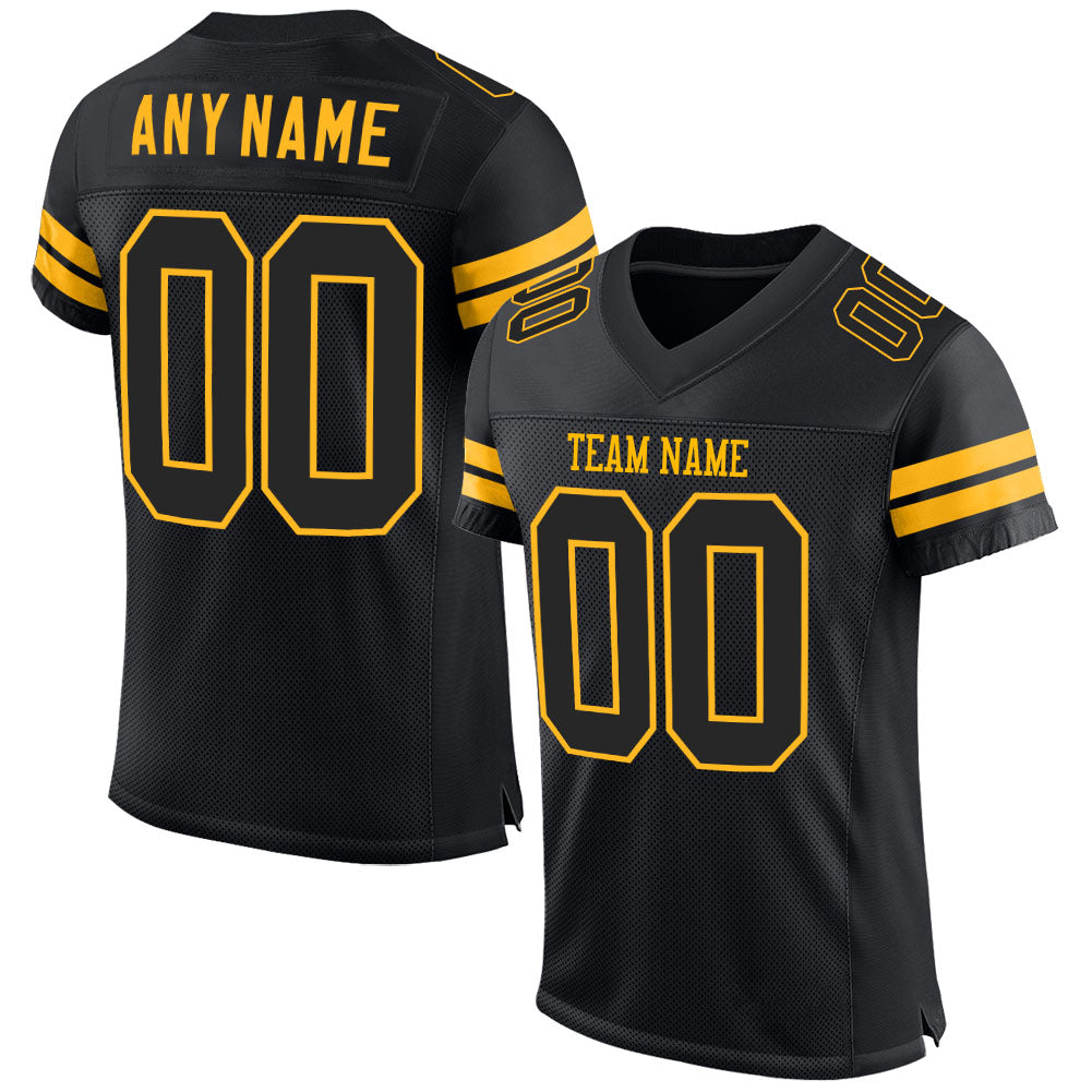 Custom Black Black-Gold Mesh Football Shirt