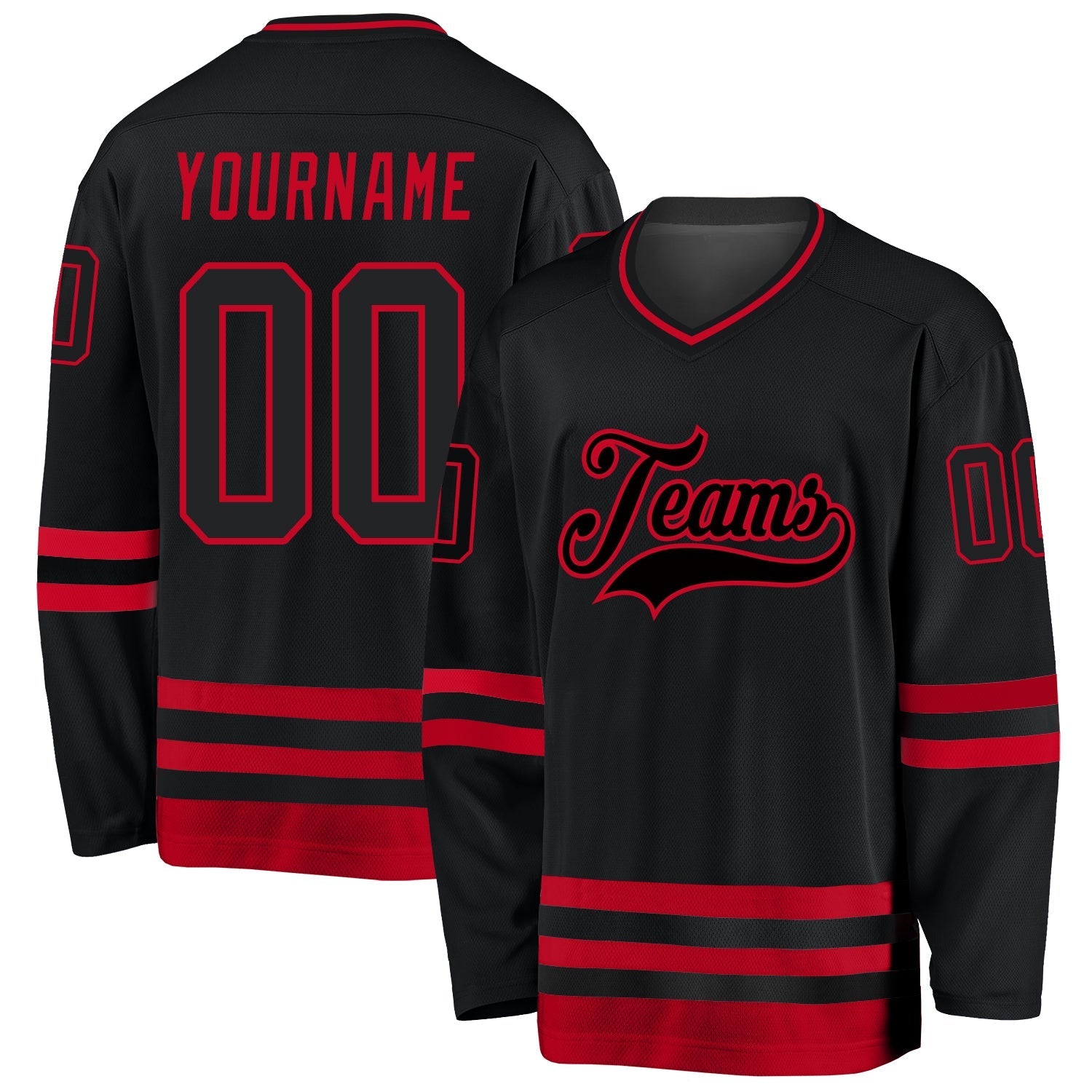 Custom Black Black-Red Hockey Shirt