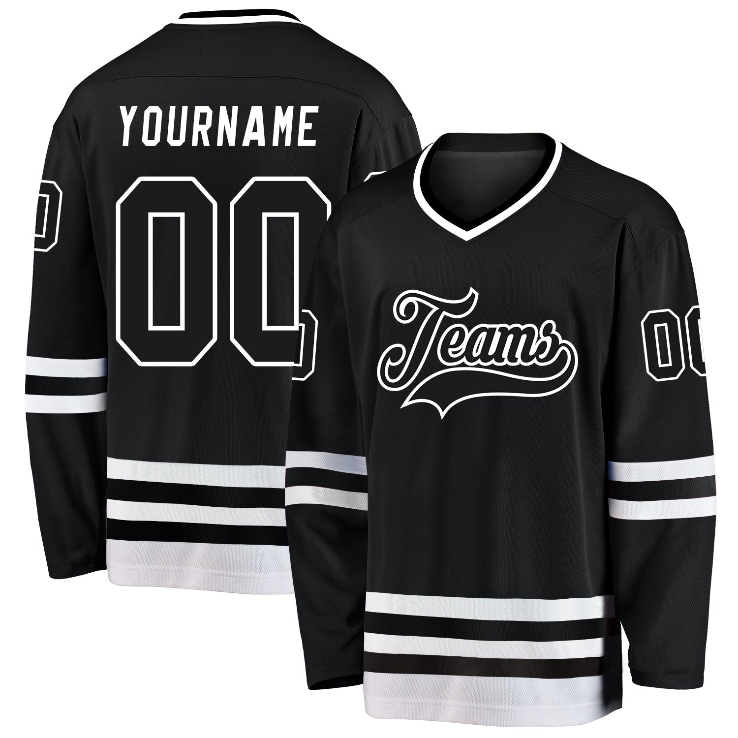 Custom Black Black-White Hockey Shirt