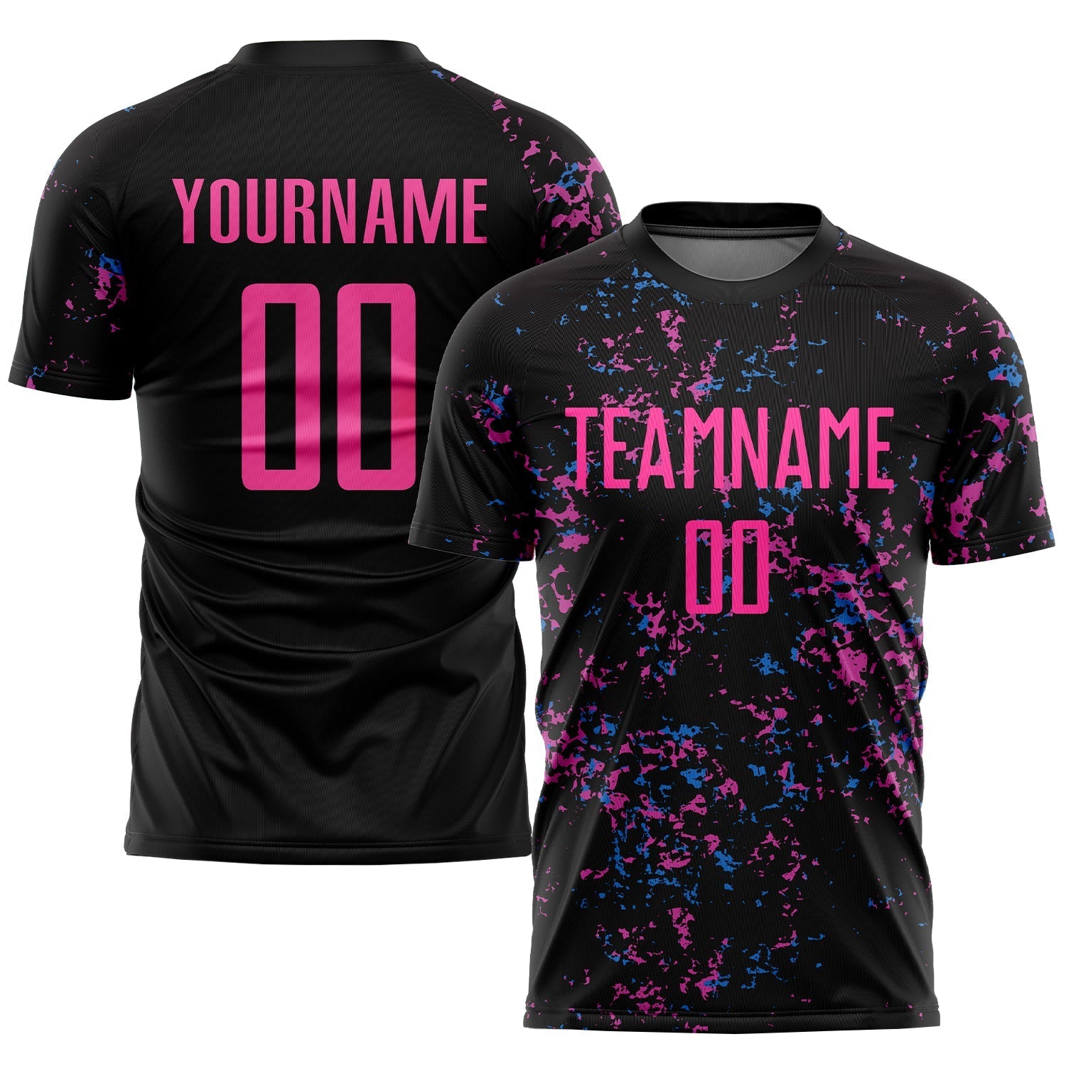 Custom Black Pink-Light Blue Sublimation Soccer Uniform Shirt