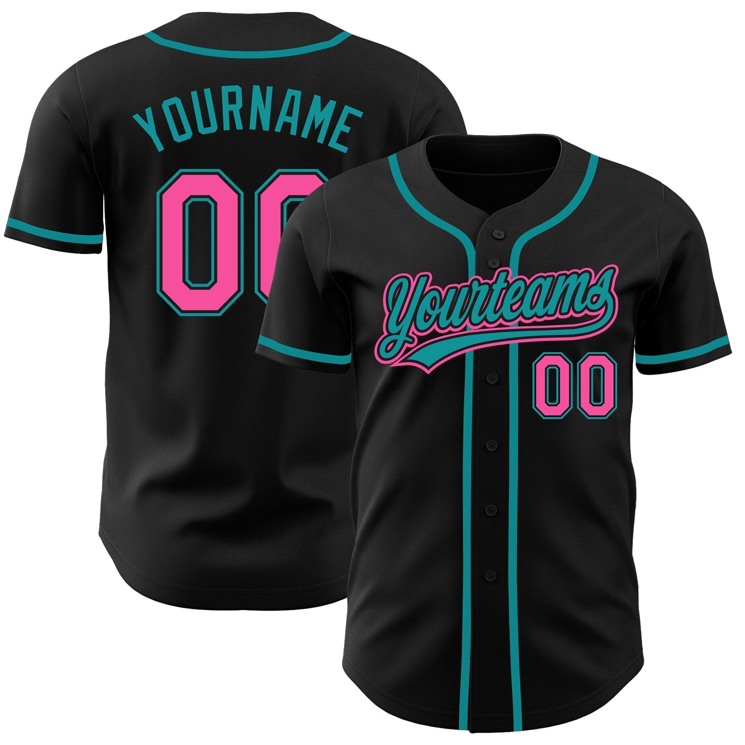 Custom Black Pink-Teal Baseball Shirt