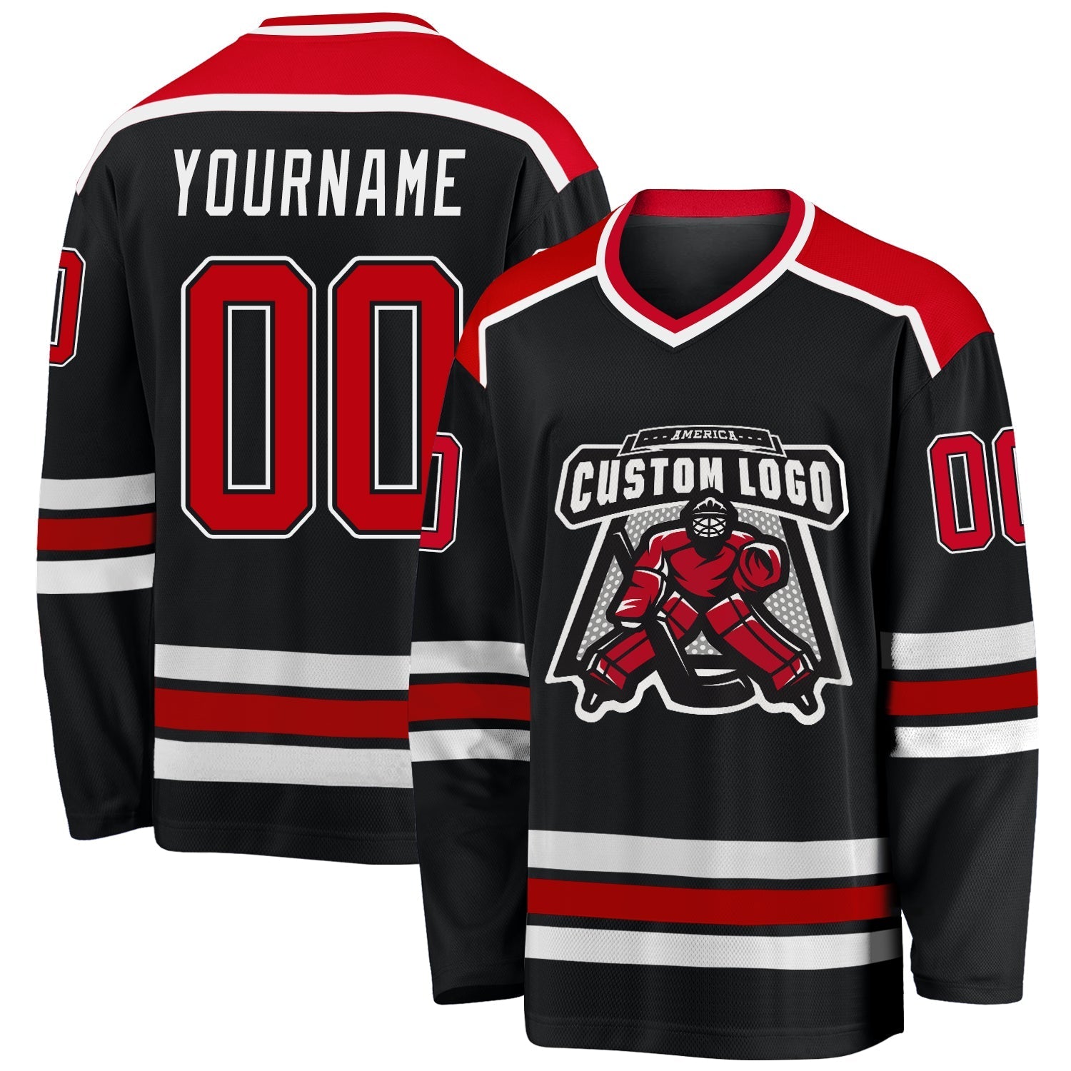 Custom Black Red-White Hockey Shirt