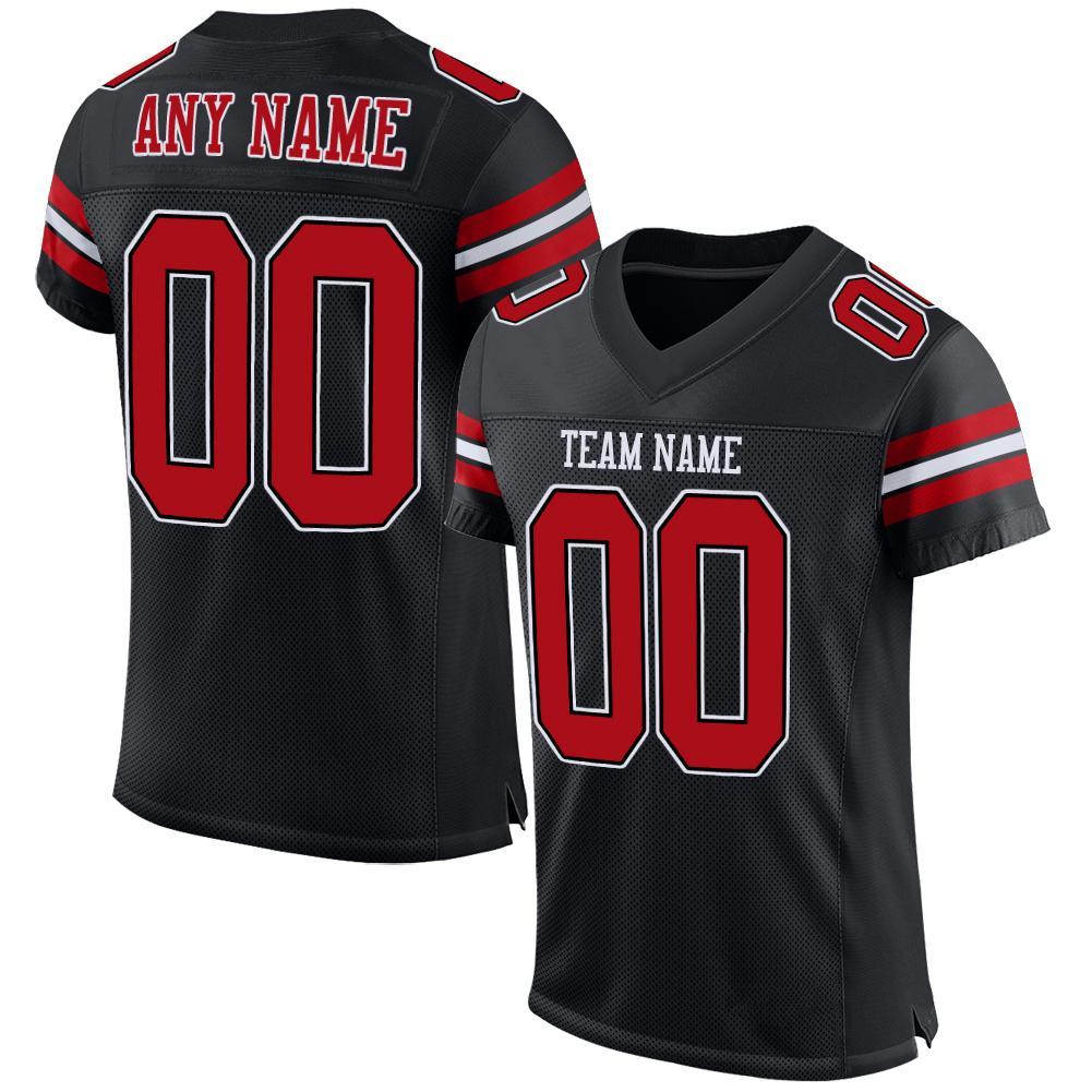 Custom Black Red-White Mesh Football Shirt