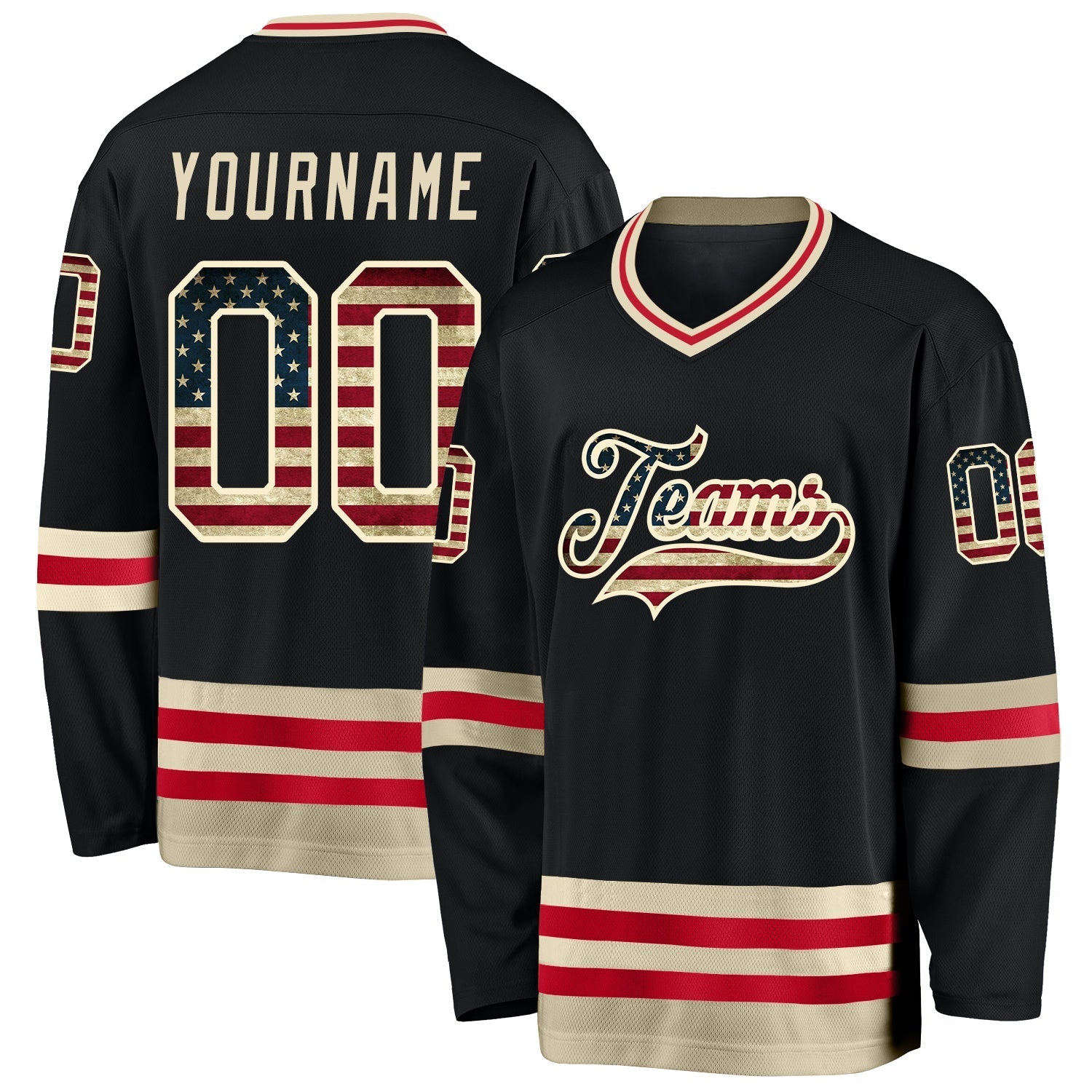 Custom Black Vintage USA Flag-Cream Hockey Shirt