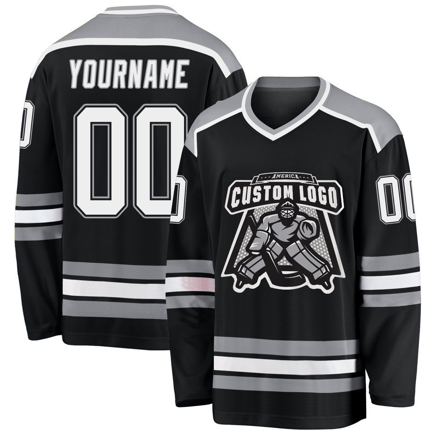 Custom Black White-Gray Hockey Shirt