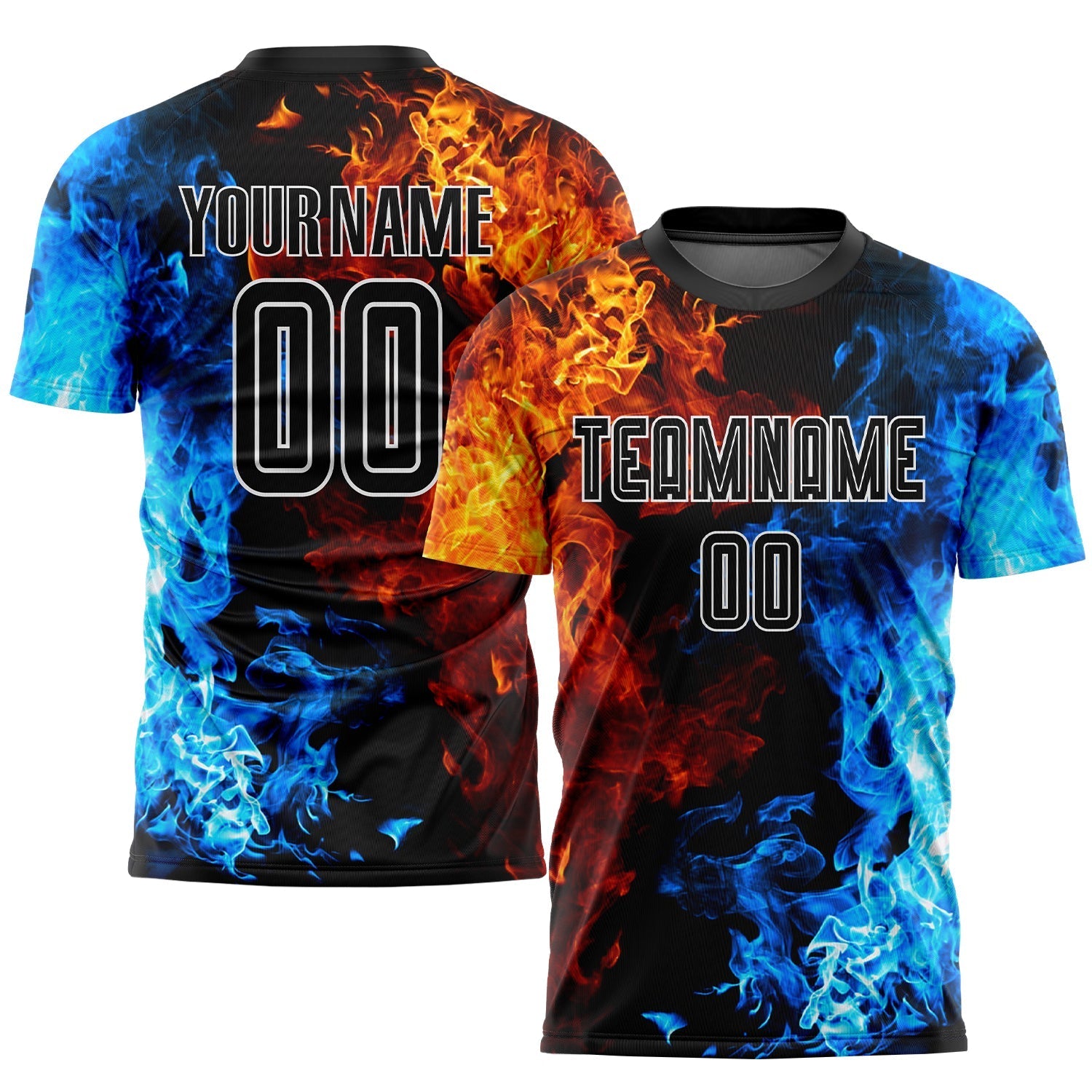 Custom Figure Black-White Flame Sublimation Soccer Uniform Shirt