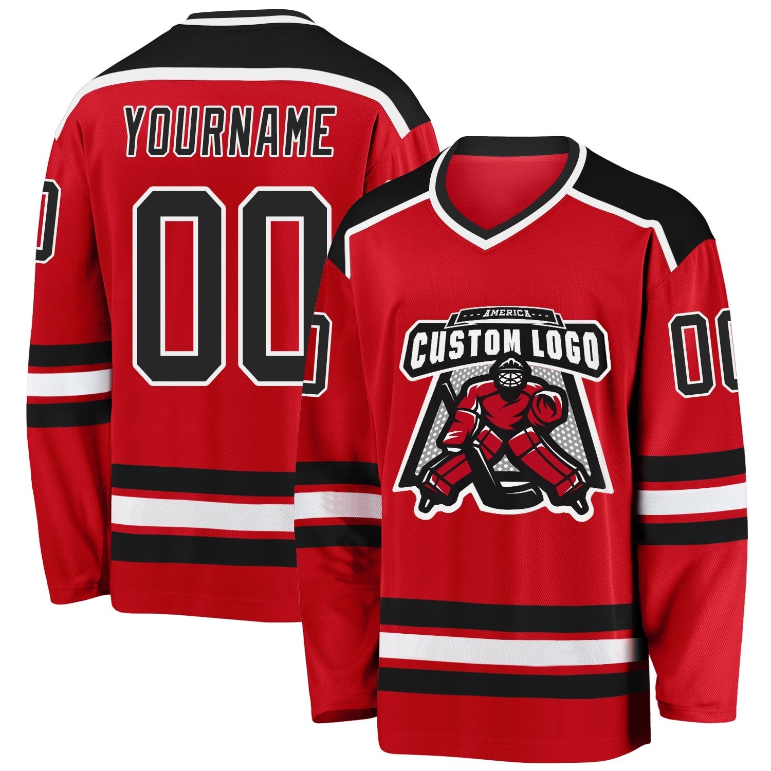 Custom Red Black-White Hockey Shirt