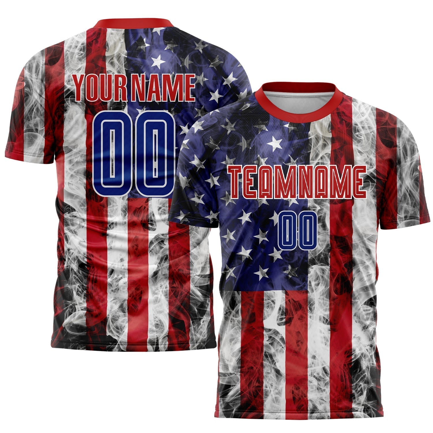 Custom White Royal-Red American Flag Fashion Sublimation Soccer Uniform Shirt